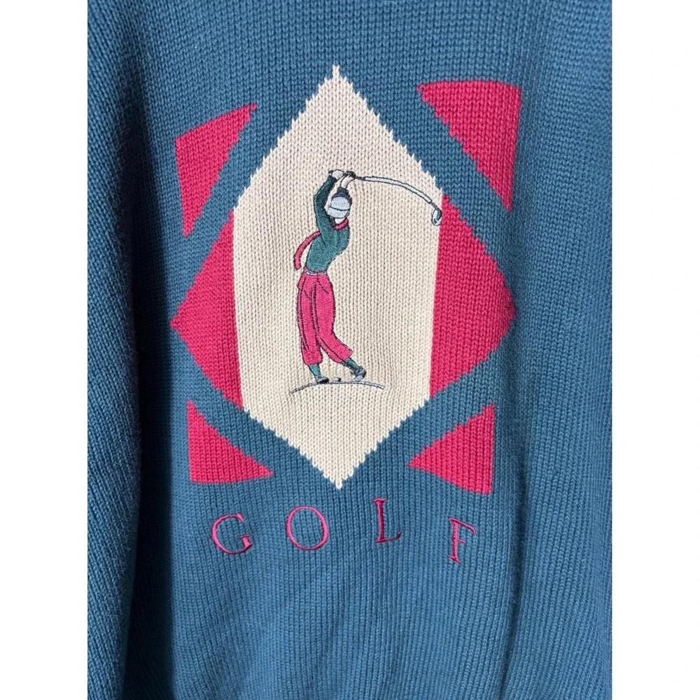 Vintage Izod Club 1992 US Open‎ Pebble Beach Golf Sweater Teal Red Mens S preppy